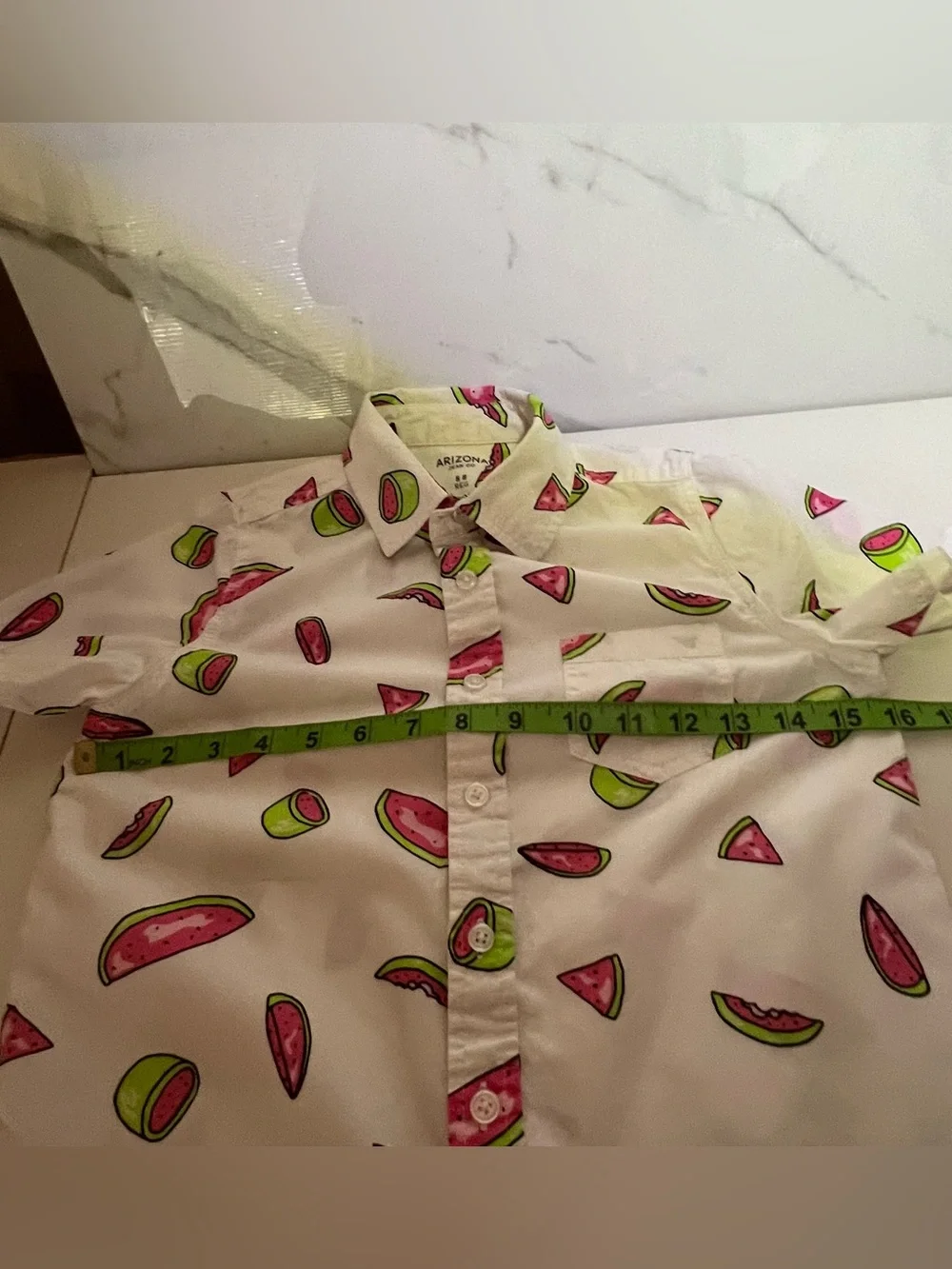 Arizona jeans co button down boys shirt  White with pink watermelon 🍉 slices and